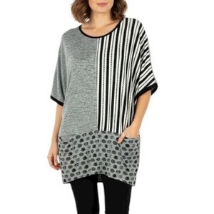 Miss Nikky Casual Geometric Mix Print Short Sleeve Longline Tunic Top XL Grey